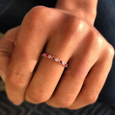 Rose Gold Diamond And Ruby Eternity Wedding Band jewelry windy city