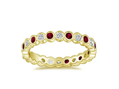 Yellow Gold Diamond And Ruby Eternity Wedding Band