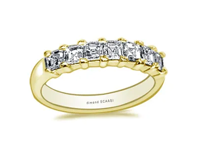 Yellow Gold Asscher Cut Diamond Wedding Band