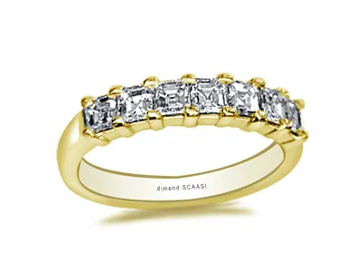 Yellow Gold Brilliant Asscher Cut Diamond Wedding Band