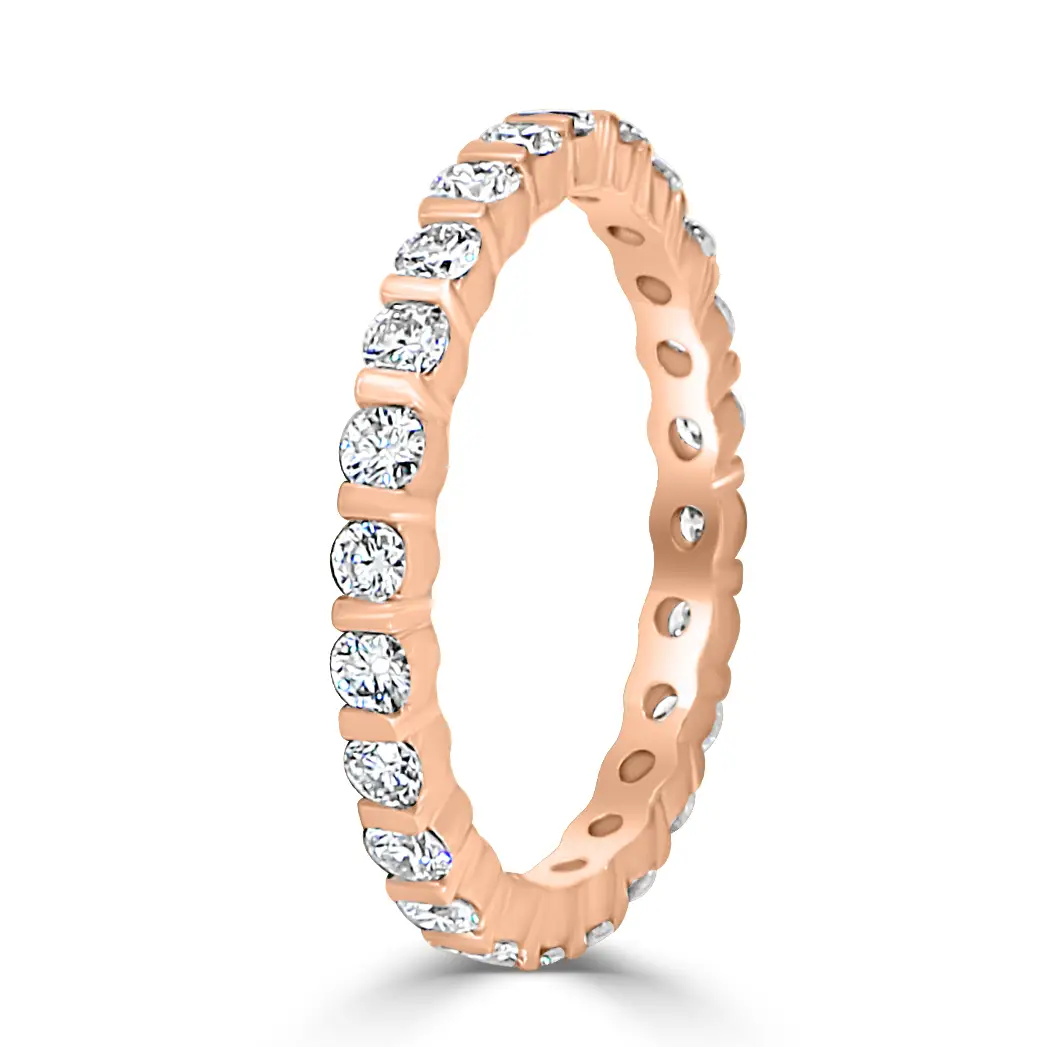 Rose Gold Bar-Set Round Brilliant Diamond Wedding Band jewelry store near me