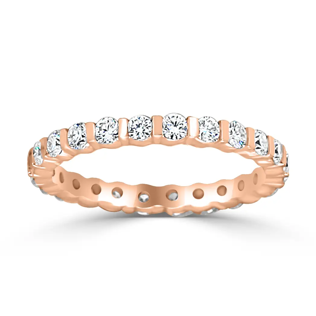 Rose Gold Bar-Set Round Brilliant Diamond Wedding Band