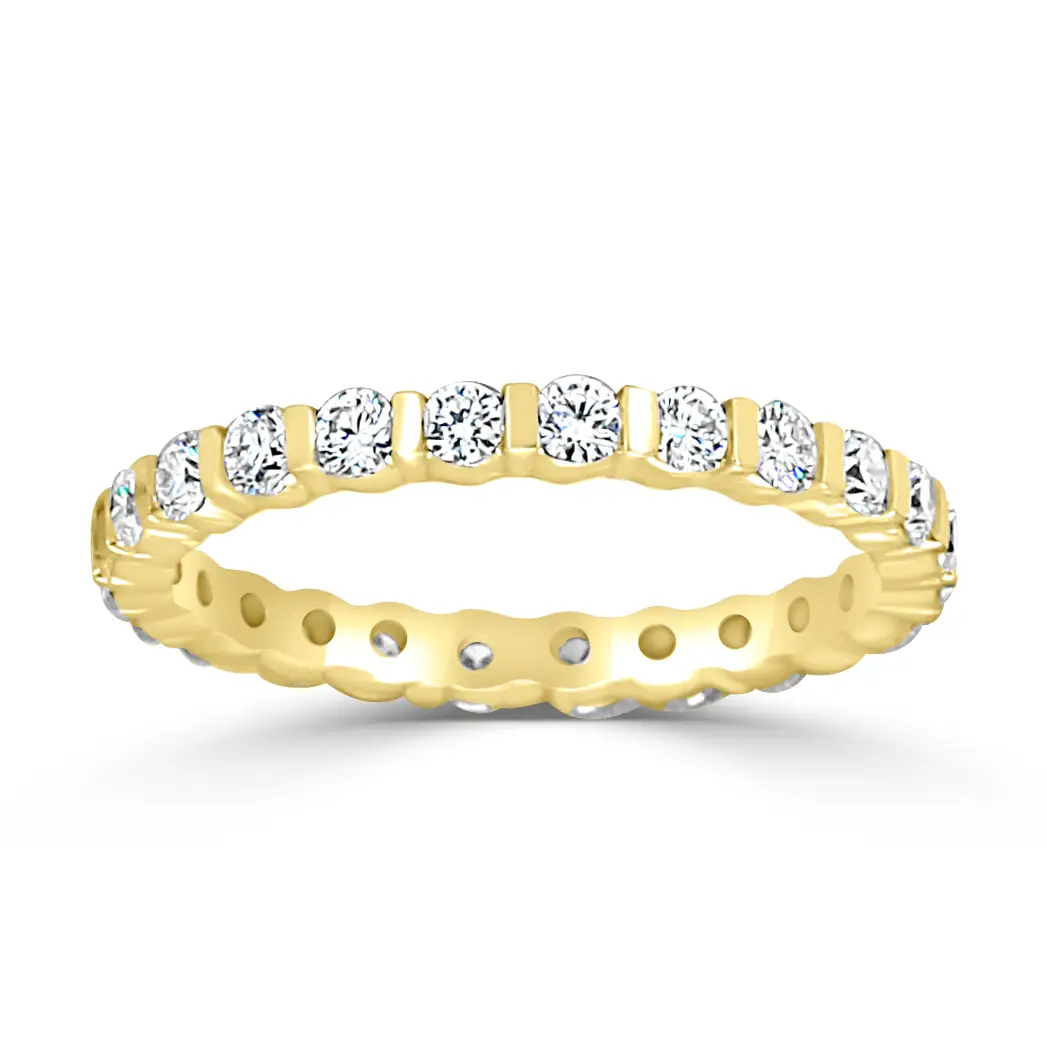 Yellow Gold Bar-Set Round Brilliant Diamond Wedding Band