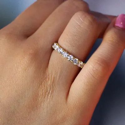 Yellow Gold Round Diamond Shared Prong Eternity Band jewelry store near me