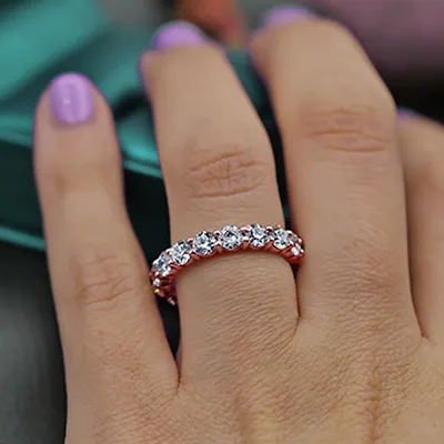 Rose Gold 1 Carat Round U Prong Eternity Wedding Band jewelry windy city