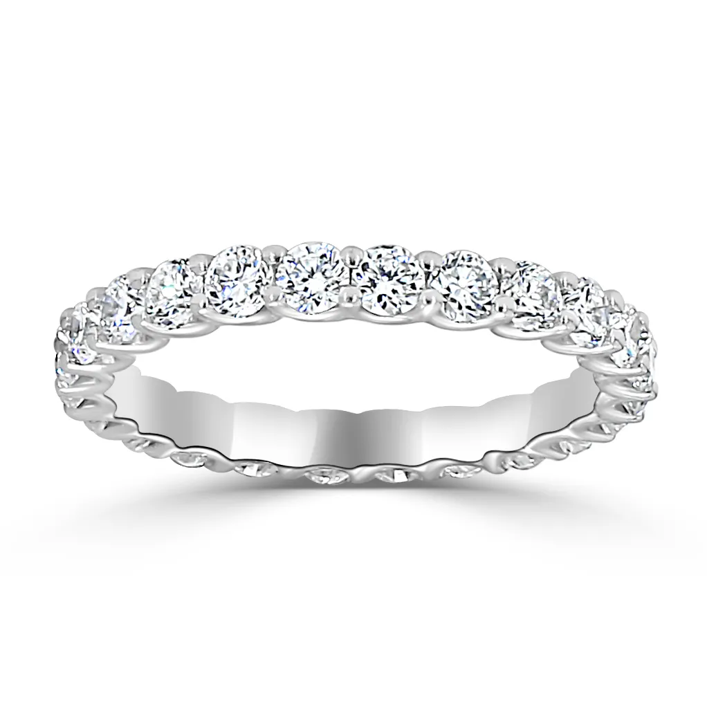 White Gold Diamond Wedding Band With U-Prong Setting