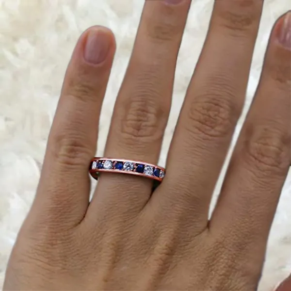 Rose Gold Blue Sapphire Diamond Eternity Ring jewelry store near me