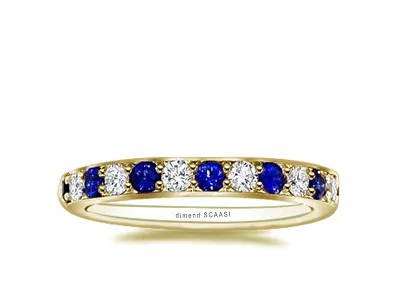 Yellow Gold Blue Sapphire Diamond Eternity Ring