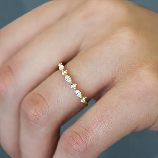 Yellow Gold East-West Marquise Cut Diamond Wedding Ring jewelry Wabash avenue