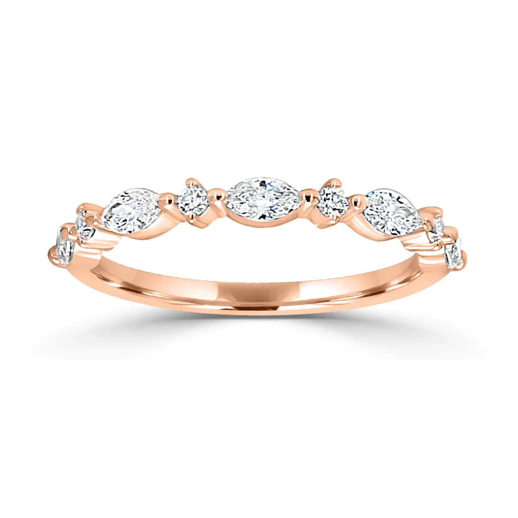 Rose Gold East-West Marquise Cut Diamond Wedding Ring