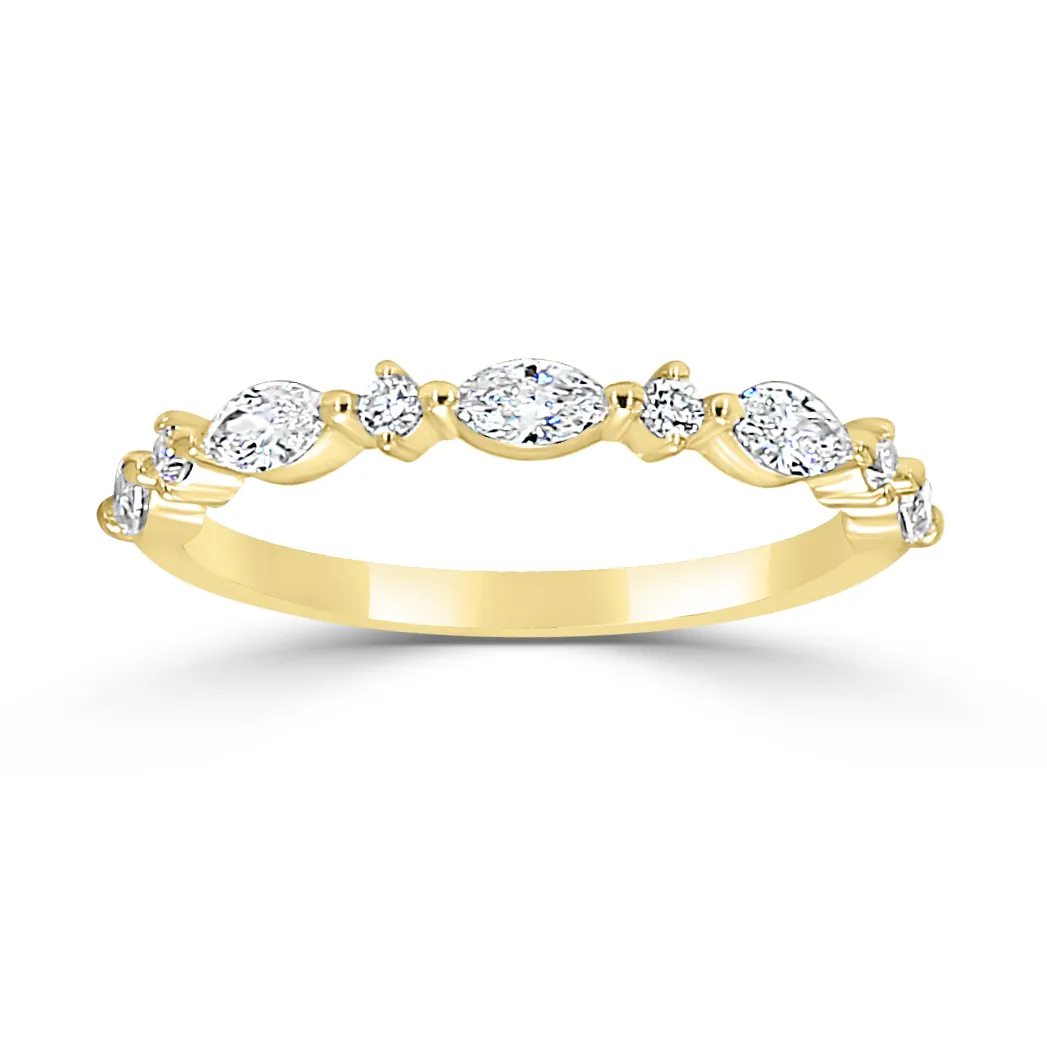 Yellow Gold East-West Marquise Cut Diamond Wedding Ring
