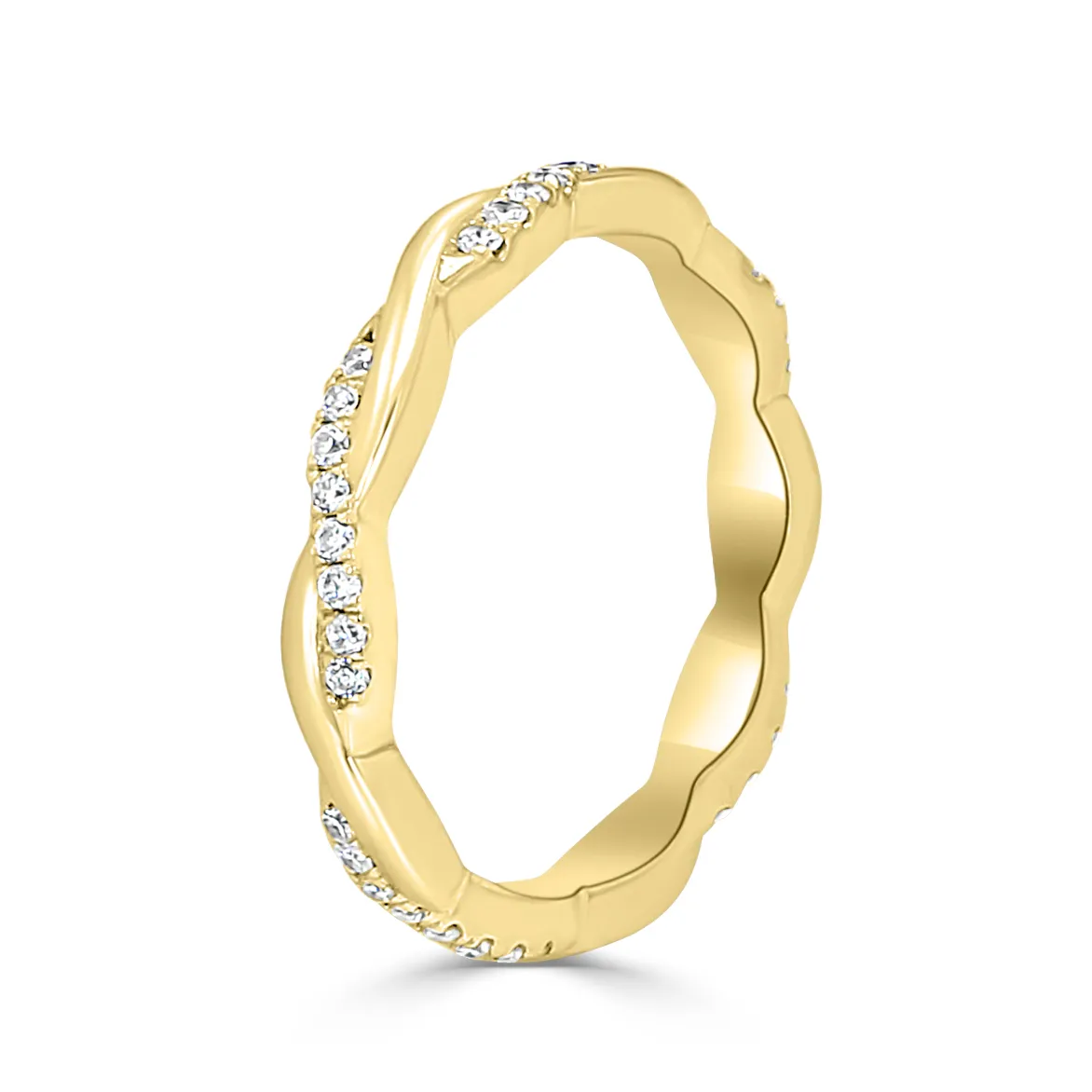 Yellow Gold High Polish Twisted Pave Eternity Wedding Band In Napa jewelry store near me