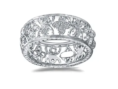 White Gold Round Diamonds In Floral Design Wedding Ring In Boston