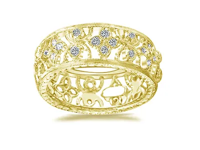 Yellow Gold Round Diamonds In Floral Design Wedding Ring In Boston
