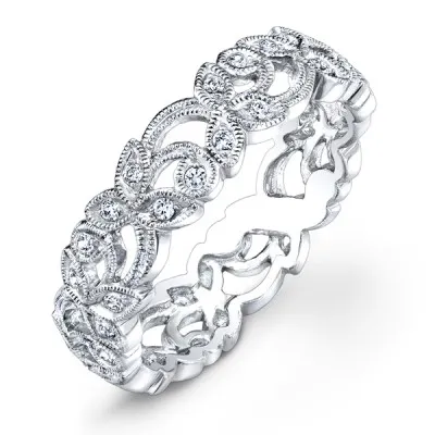 White Gold Hand Crafted Floral Vine Wedding Ring in Oakland California jewelry store near me