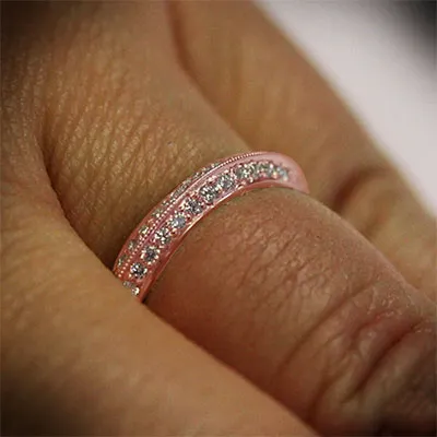 Rose Gold Eternity Pave Wedding Ring In Norwalk Connecticut jewelry Wabash avenue