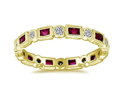 Yellow Gold Ruby and Diamond Eternity Wedding Ring In Atherton California
