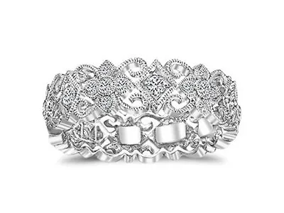White Gold Dazzling Diamond Accented Eternity Wedding Ring For Gift
