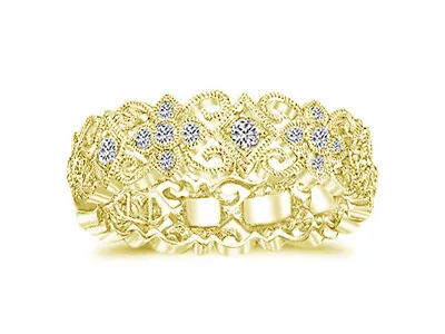 Yellow Gold Dazzling Diamond Accented Eternity Wedding Ring For Gift