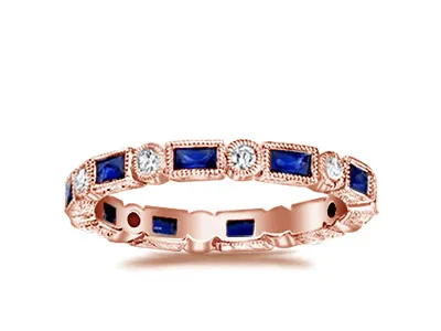 Rose Gold Sapphire Blue Eternity Band and Wedding Ring In Phoenix