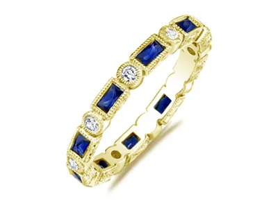 Yellow Gold Sapphire Blue Eternity Band and Wedding Ring In Phoenix jewelry store near me