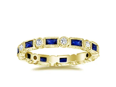 Yellow Gold Sapphire Blue Eternity Band and Wedding Ring In Phoenix