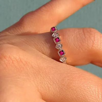 White Gold Eye-Catching Eternity Band in Ruby and Round Cut Diamonds jewelry Wabash avenue