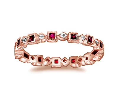 Rose Gold Eye-Catching Eternity Band in Ruby and Round Cut Diamonds