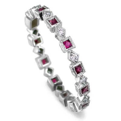 White Gold Eye-Catching Eternity Band in Ruby and Round Cut Diamonds jewelry store near me