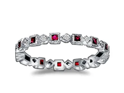 White Gold Eye-Catching Eternity Band in Ruby and Round Cut Diamonds