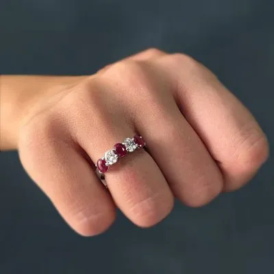 White Gold Five Stone Ruby and Diamond Ring in Illinois jewelry windy city