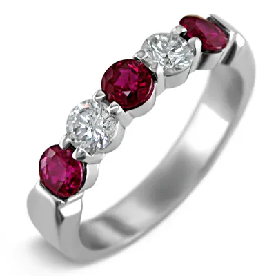 White Gold Five Stone Ruby and Diamond Ring in Illinois jewelry store near me