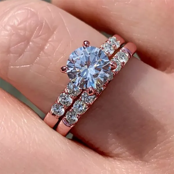 Rose Gold Matching Wedding Ring and Engagement Diamond Ring jewelry Wabash avenue