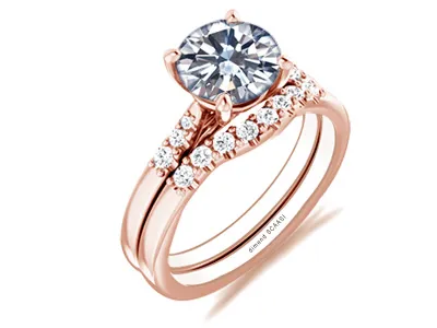 Rose Gold Matching Wedding Ring and Engagement Diamond Ring