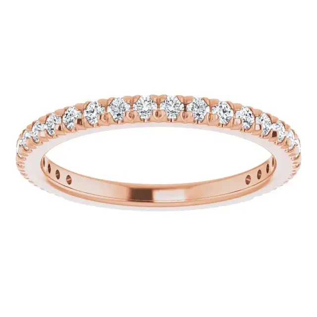 Rose Gold Half Set French Pave Wedding Band For Women