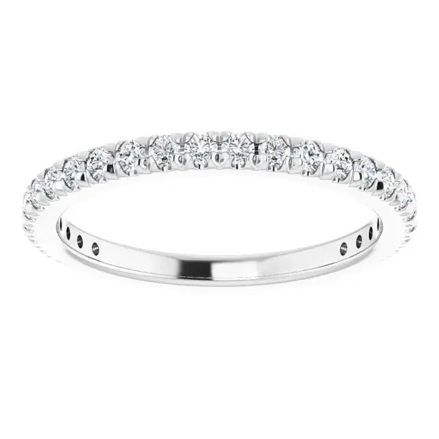 White Gold Half Set French Pave Wedding Band For Women