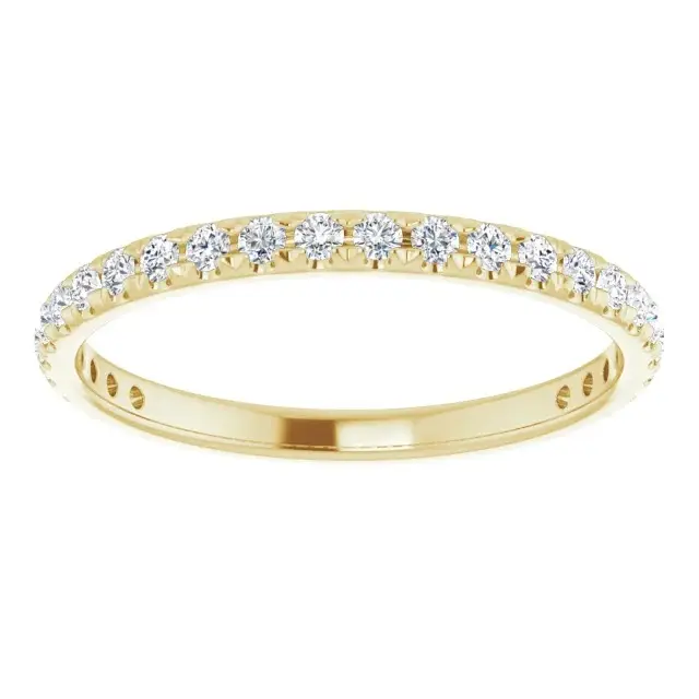 Yellow Gold Half Set French Pave Wedding Band For Women