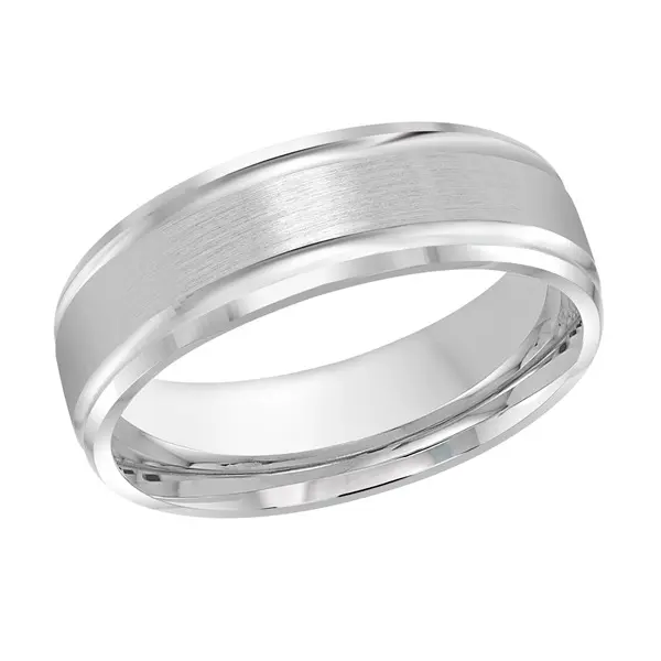 White Gold Modern Beveled Wedding Band For Men