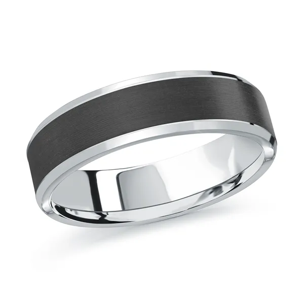White GoldTwo-Tone Carbon Fiber Wedding Band For Men
