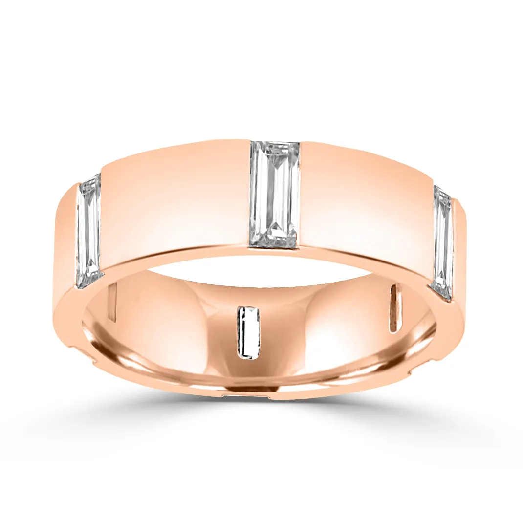 Rose Gold Unique Lab-Grown Baguette Diamond Wedding Band