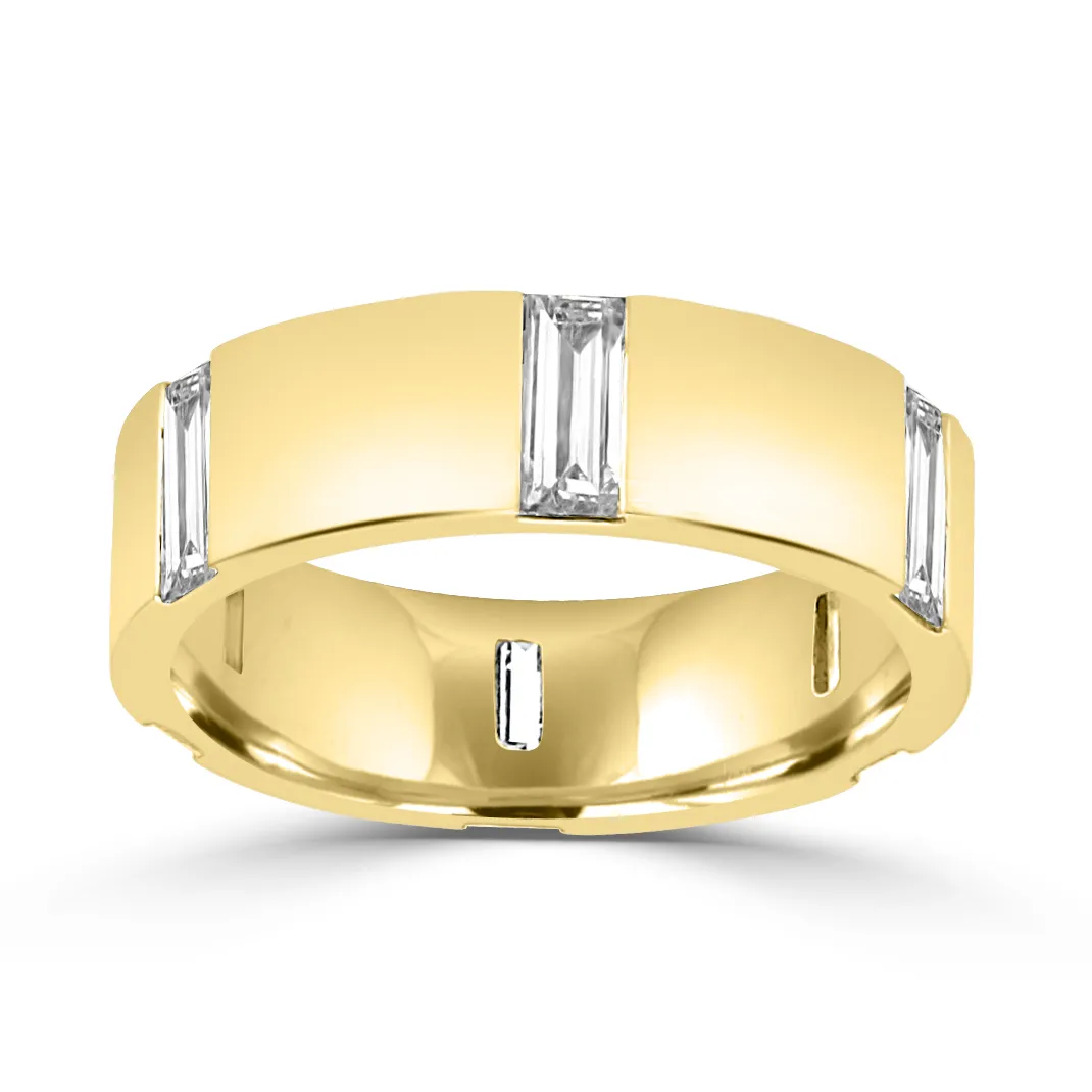 Yellow Gold Unique Lab-Grown Baguette Diamond Wedding Band