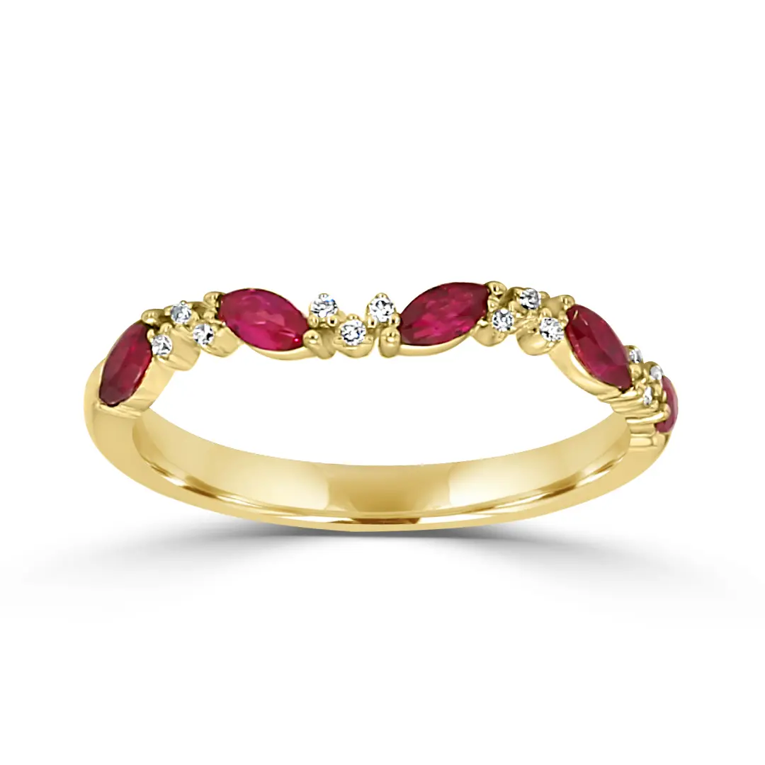 Yellow Gold Ruby and Diamond Wedding Ring