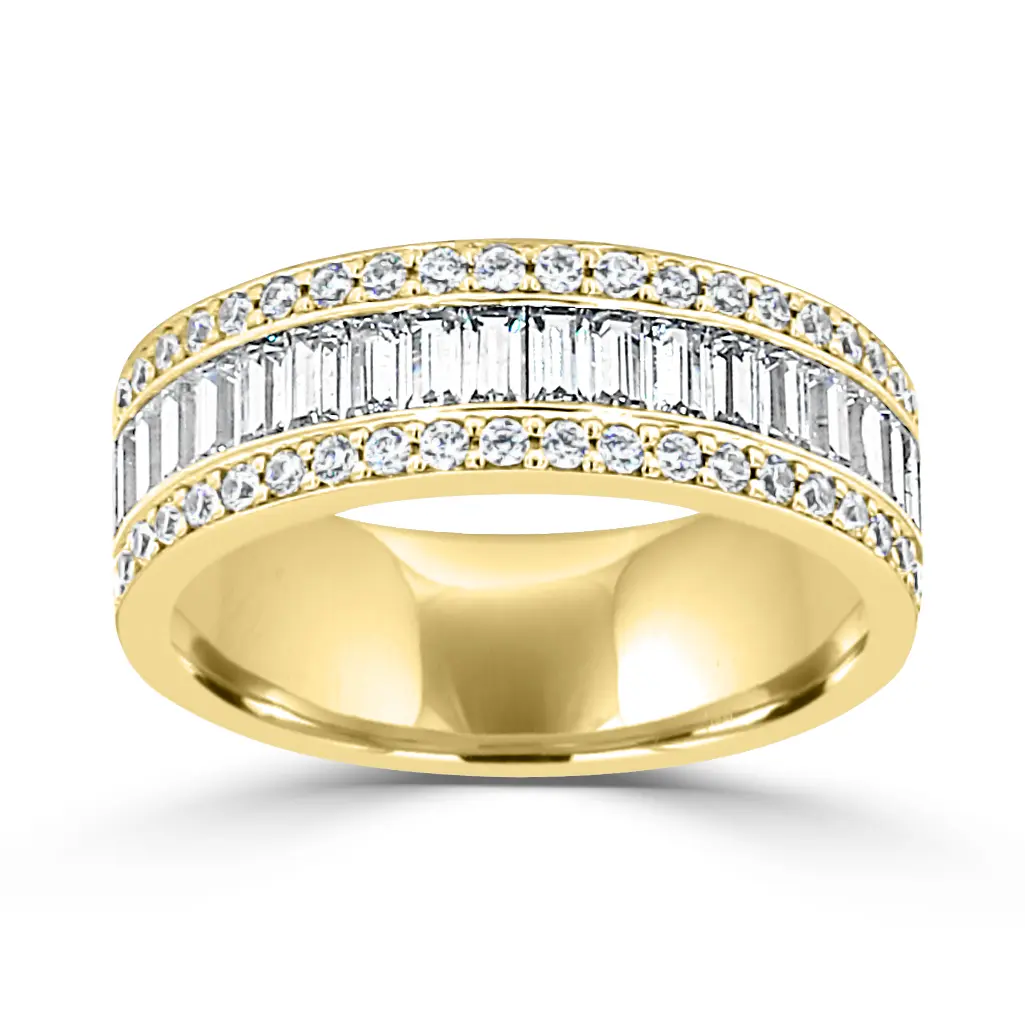 Yellow Gold Thick Round Diamond Wedding Band