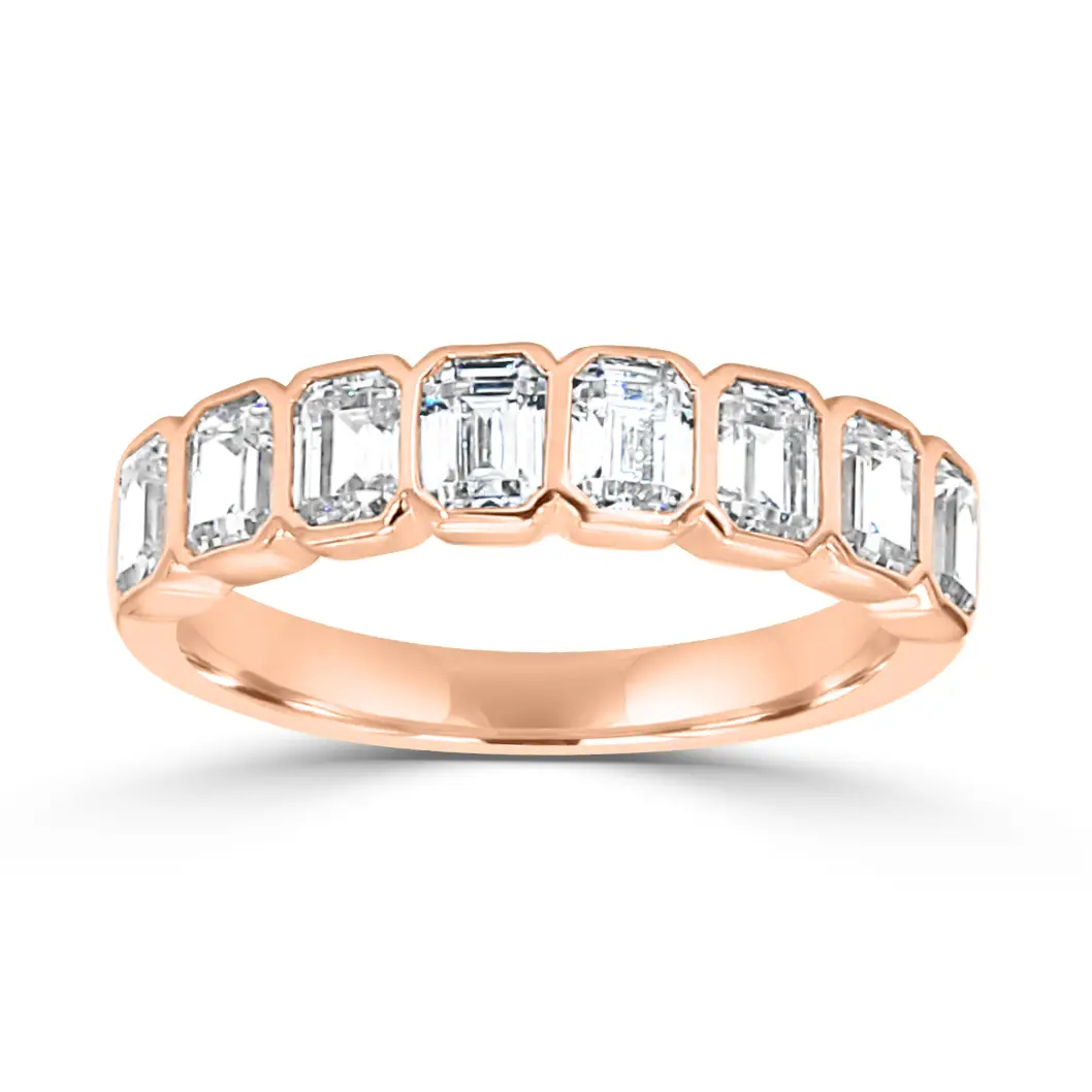 Rose Gold Emerald Shape Diamond Wedding Band