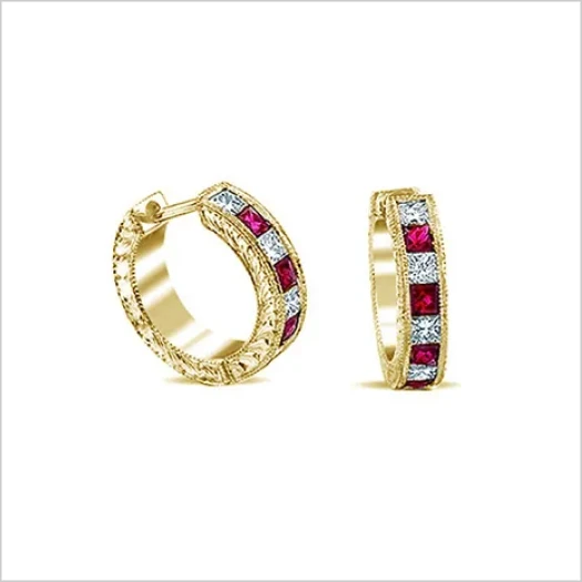  Gemstone Ruby Hoop Earring